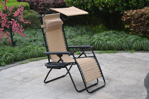 Zero gravity Chair lounge outdoor patio Canopy Sunshade Cup Holder Tan Beige