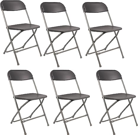 BTExpert Gray Plastic Folding Chair Steel Frame Commercial High Capacity Event Chair lightweight Set for Office Wedding Party Picnic Kitchen Dining Church School Set of 6