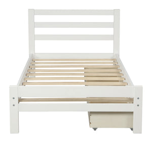 Wood platform bed with two drawers, twin (white)