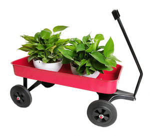 Garden cart Reuniong  Railing,  solid Wheels, All Terrain Cargo Wagon with 280lbs Weight Capacity, Red