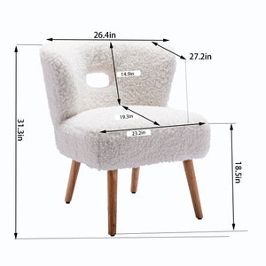 HengMing Accent Chair Lambskin Sherpa Upholstery Open Back Chair for Living Room Bedroom/White