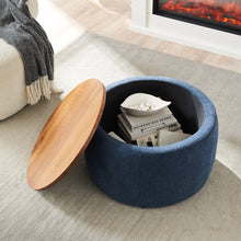Load image into Gallery viewer, Round Storage Ottoman, 2 in 1 Function, Work as End table and Ottoman, Navy (25.5&quot;x25.5&quot;x14.5&quot;)
