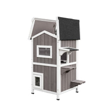 Load image into Gallery viewer, Wooden 2 storey cat house asphalt roof solid fir wood Outdoor Pet Condo 2-Tier Kitty Shelter Home Enclosure
