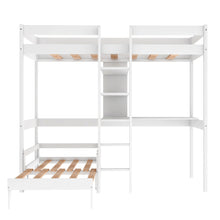 Load image into Gallery viewer, Convertible Loft Bed with L-Shape Desk, Twin Bunk Bed with Shelves and Ladder, White
