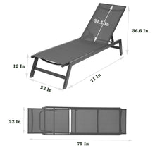 Load image into Gallery viewer, Outdoor Chaise Lounge Chair,Five-Position Adjustable Aluminum Recliner,All Weather For Patio,Beach,Yard, Pool(Grey Frame/Dark Grey Fabric)
