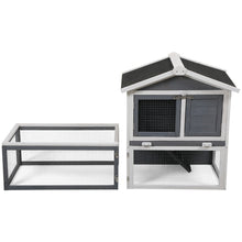 Load image into Gallery viewer, 2-Tier Rabbit Hutch with Large Removable Run, Outdoor Bunny Cage for Backyard, Solid Wood Pet House, Gray and White
