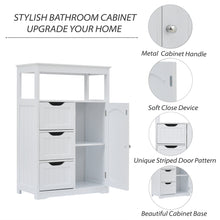 Load image into Gallery viewer, White Bathroom Cabinet, Freestanding Multi-Functional Storage Cabinet with Door and 3 Drawers, MDF Board with Painted Finish
