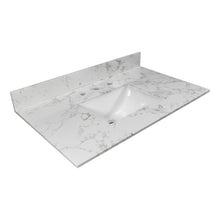 Load image into Gallery viewer, Montary 31inch bathroom vanity top stone carrara white new style tops with rectangle undermount ceramic sink  and back splash with 3 faucet hole  for bathrom cabinet
