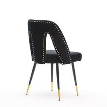 Load image into Gallery viewer, A&amp;A Furniture,Akoya Collection Modern | Contemporary Velvet Upholstered Dining Chair with Nailheads and Gold Tipped Black Metal Legs,Black，Set of 2
