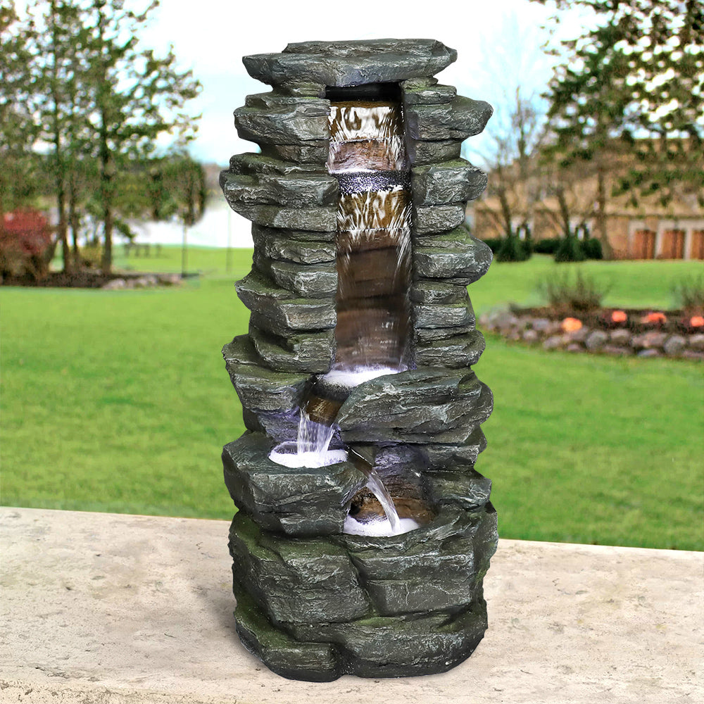 31” Showering Garden Waterfall with LED Resin Outdoor Fountains for Garden