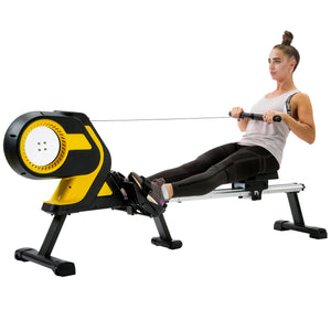 Magnetic Rowing Machine with LCD Monitor, 46" Slide Rail, Compact Folding Rower for Home Cardio Workout