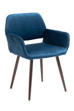 Load image into Gallery viewer, Velet Upholstered Side Dining Chair with Metal Leg(Blue velet+Walnut Wooden Printing Leg),KD backrest
