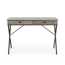 Load image into Gallery viewer, Grey Wash 2 Drawers Writing Desk with Black  Stoving Varnsih Steel Frame，MDF Table Top（42”x20.5“x30”）
