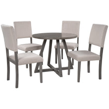 Load image into Gallery viewer, TOPMAX Mid-Century Wood  5-Piece Kitchen Dining Table Set with Round Table, 4 Upholstered Dining Chairs for Small Places, Gray Table + Beige Chair
