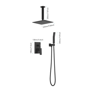 10 Inches Matte Black Shower Set System Bathroom Luxury Rain Mixer Shower Combo Set Ceiling Mounted Rainfall Shower Head Faucet (Contain Shower Faucet Rough-In Valve Body and Trim)