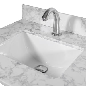 Montary 61‘’x22" bathroom stone vanity top  engineered stone carrara white marble color with double rectangle undermount ceramic sink and single  faucet hole with back splash .