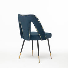 Load image into Gallery viewer, A&amp;A Furniture,Akoya Collection Modern | Contemporary Velvet Upholstered Dining Chair with Nailheads and Gold Tipped Black Metal Legs,Blue,Set of 2
