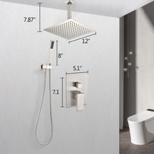 Load image into Gallery viewer, Ceiling Mounted Shower System Combo Set with Handheld and 12&quot;Shower head
