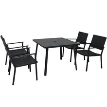 Load image into Gallery viewer, TOPMAX Outdoor Patio PE Wicker 5-Piece Dining Table Set with Umbrella Hole and 4 Dining Chairs for Garden, Deck,Black Frame+Black Rattan

