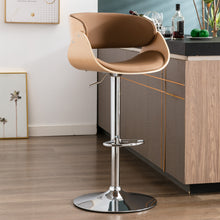 Load image into Gallery viewer, HengMing  Adjustable/Swivel Bar Stool, PU Leather Ecru Bent wood Bar Chair
