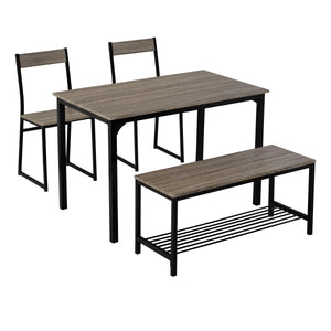 TOPMAX 4 Piece Dining Set for 4 Kitchen Table Set Computer Desk with 2 Chairs and Bench for Home Dining Room, Gray