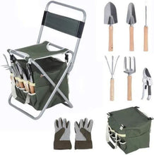 Load image into Gallery viewer, 9 PCS Garden Tools Set Ergonomic Wooden Handle Sturdy Stool with Detachable Tool Kit Perfect for Different Kinds of Gardening
