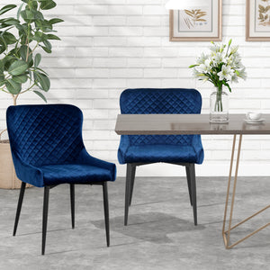 Cheap modern dining room furniture metal tube legs fabric blue dining chair(set of 2)