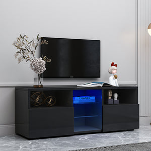 Modern Minimalist TV Cabinet Living Room with 20 colors LED Lights,TV Stand Entertainment Center (Black) Modern High-Gloss LED TV Cabinet, Simpleness Creative Furniture TV Cabinet