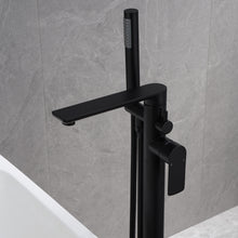 Load image into Gallery viewer, Single-Handle Freestanding Floor Mount Roman Tub Faucet Bathtub Filler with Hand Shower in Matte Black
