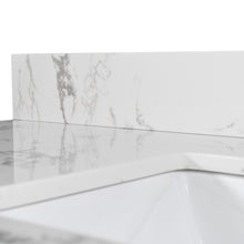 Load image into Gallery viewer, Montary 43‘’x22&quot; bathroom stone vanity top  engineered stone carrara white marble color with rectangle undermount ceramic sink and  single faucet hole with back splash .
