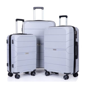 Hardshell Suitcase Spinner Wheels PP Luggage Sets Lightweight Suitcase with TSA Lock,3-Piece Set (20/24/28) ,Silver