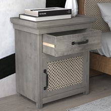 Load image into Gallery viewer, Rustic Nightstand with Drawer and Rattan Design Cabinet,Gray
