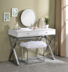 ACME Coleen Vanity Desk  in White & Chrome Finish AC00895