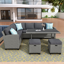 Load image into Gallery viewer, U_STYLE Patio Furniture Set, 5 Piece Outdoor Conversation Set,  Dining Table Chair with Ottoman and Throw Pillows
