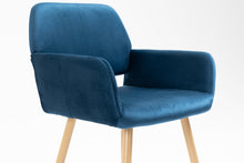 Load image into Gallery viewer, Velet Upholstered Side Dining Chair with Metal Leg(Blue velet+Beech Wooden Printing Leg),KD backrest
