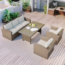 Load image into Gallery viewer, U_STYLE Outdoor Patio Furniture Set 4-Piece Conversation Set Wicker Furniture Sofa Set with Beige Cushions
