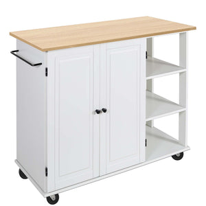 Kitchen Island Cart Wood Kitchen Islands with Large Trolley Cart with Large Cabinet, Towel Rack, Kitchen and Dining Room Utensils Organizer on Wheels