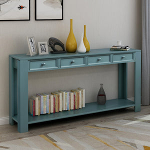 TREXM Console Table for Entryway Hallway Sofa Table with Storage Drawers and Bottom Shelf (Dark Blue)