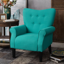 Load image into Gallery viewer, Modern Wing Back Accent Chair Roll Arm Living Room Cushion with Wooden Legs,Mallard Teal
