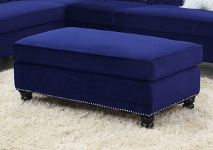 Living Room XL- Cocktail Ottoman Indigo Blue Velvet Accent Studding Trim Wooden Legs