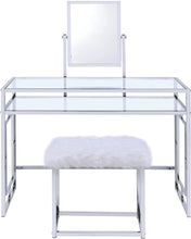 Load image into Gallery viewer, ACME Carenze II Curio Cabinet in White Faux Fur &amp; Chrome 90314
