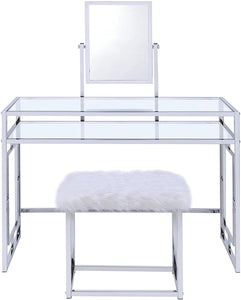 ACME Carenze II Curio Cabinet in White Faux Fur & Chrome 90314