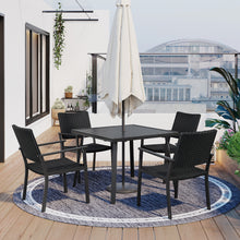 Load image into Gallery viewer, TOPMAX Outdoor Patio PE Wicker 5-Piece Dining Table Set with Umbrella Hole and 4 Dining Chairs for Garden, Deck,Black Frame+Black Rattan
