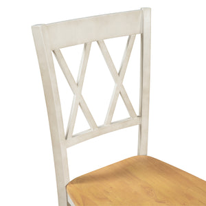 TOPMAX 4-Piece X-Back Wood Breakfast Nook Dining Chairs for Small Places, Natural+Distressed White