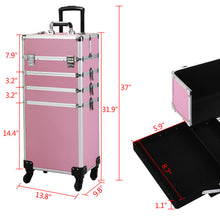 Load image into Gallery viewer, 4-in-1 Makeup Travel Case with 360° Rolling Wheels, Locks, Keys and Adjustable Dividers, Pink
