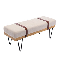 Load image into Gallery viewer, Linen Fabric soft cushion Upholstered solid wood frame Rectangle bed bench with powder coating metal legs ,Entryway footstool
