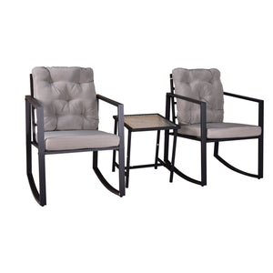 3 Pieces Patio Set Outdoor  Patio Furniture Sets Modern Rocking Chair Furniture Sets Clearance Cushioned  Chairs Conversation Sets with Coffee Table  for Yard and Bistro (Gray)