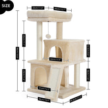 Load image into Gallery viewer, Cat Tree Luxury 34 Inches Cat Tower with Double Condos, Spacious Perch, Fully Wrapped Scratching Sisal Posts and Replaceable Dangling Balls Beige
