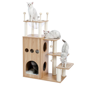 Cat Tree Modern Cat Tower Featuring with Fully Sisal Covering Scratching Posts, Deluxe Condos and Large Space Capsule Nest