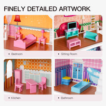 Load image into Gallery viewer, Wooden Dollhouse with 2 Stairs, Balcony and 15 Accessories ,Gift for Ages 3+
